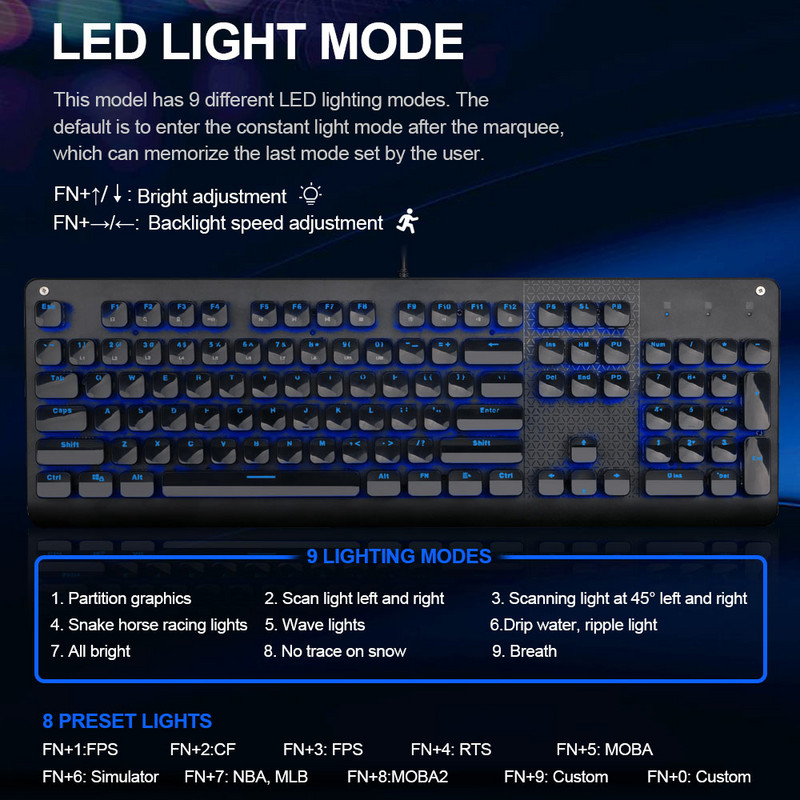 E-YOOSO K600 crytal keycap USB mehanička gaming tipkovnica plavi prekidač 104 tipke s pozadinskim osvjetljenjem za igrače za računalo PC Russian us