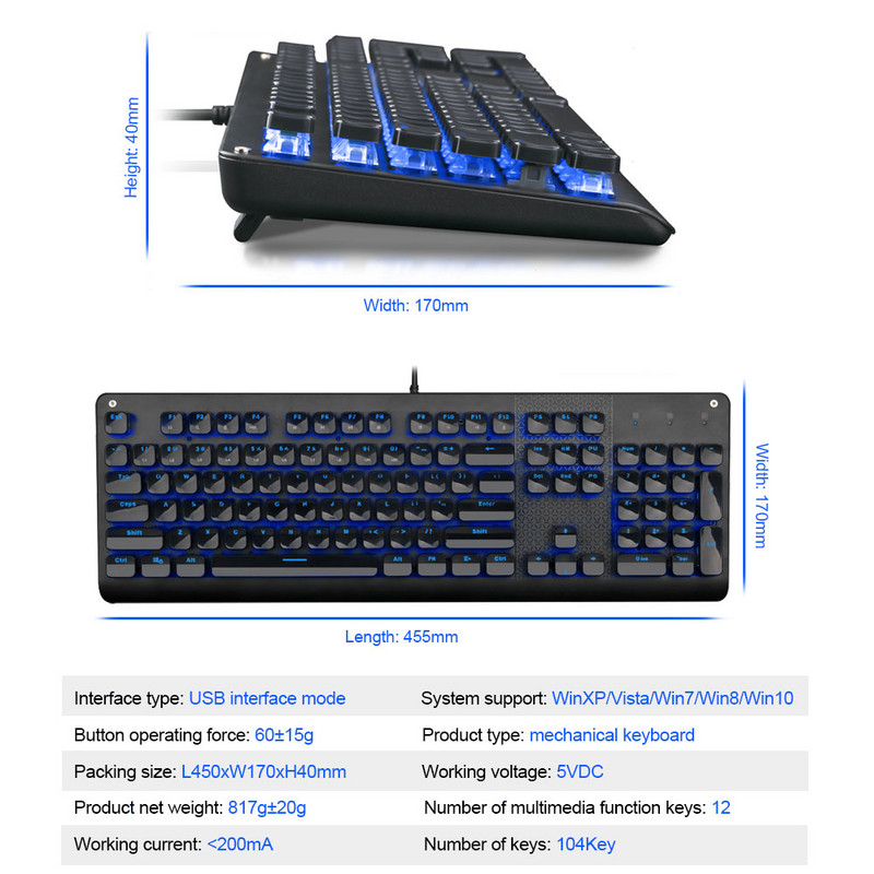 E-YOOSO K600 crytal keycap USB mehanička gaming tipkovnica plavi prekidač 104 tipke s pozadinskim osvjetljenjem za igrače za računalo PC Russian us