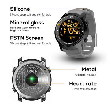 Смарт часовник NORTH EDGE Мъжки монитор за сърдечен ритъм Водоустойчив 50M Плуване Бягане Спорт Крачкомер Хронометър Смарт часовник Android IOS