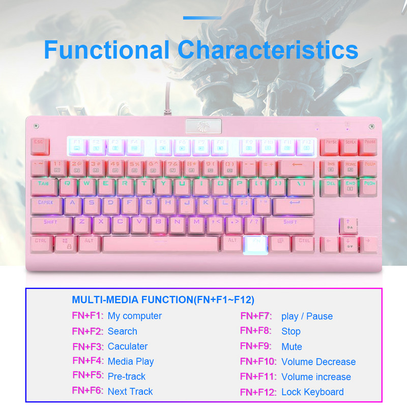 E-YOOSO Z77 Rainbow USB Mehanička tipkovnica za igranje Plavi prekidač Led pozadinsko osvjetljenje 87 tipki Žičano računalo Računalo prijenosno igra Ruski nas