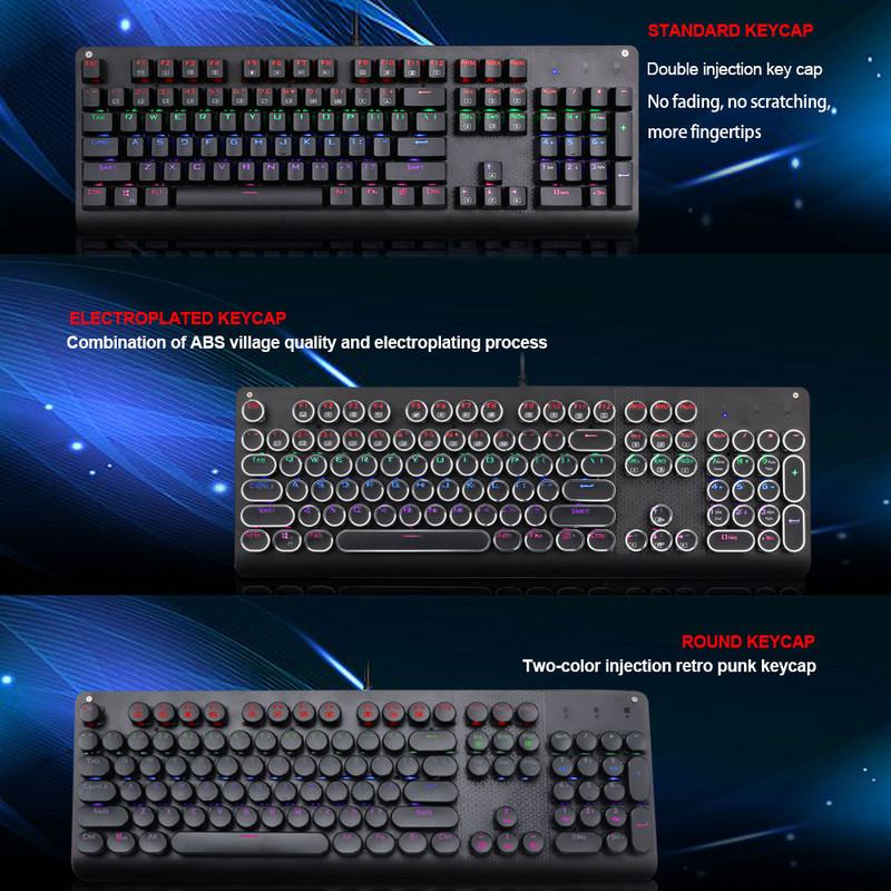 E-YOOSO K600 Rainbow apvalus galvanizuotas klaviatūros dangtelis USB mechaninė žaidimų klaviatūra mėlynas jungiklis 104 klavišų apšviestas žaidėjas kompiuteriui