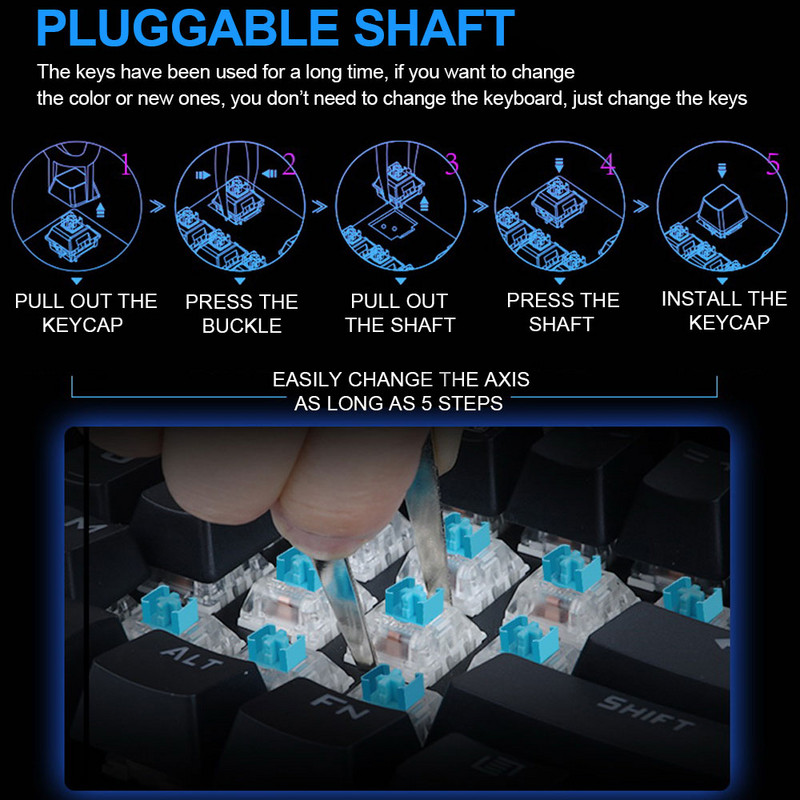 E-YOOSO K630 Rainbow USB Mehanička tipkovnica za igranje Plavi prekidač Led pozadinsko osvjetljenje 87 tipki Žičano računalo Računalo prijenosno igra Russian nas
