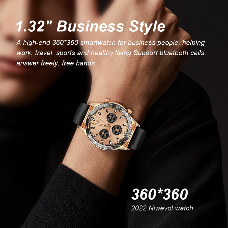 Niwevol Smart Watch 2022 NFC Smartwatch Bluetooth разговори Часовници Мъжки фитнес гривна 1,32 инча Multi-Sport Mode Персонализиран циферблат