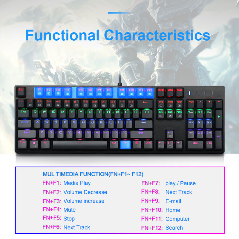 E-YOOSO X-8100 Rainbow USB mechanikus játékbillentyűzet kék kapcsoló 104 gombos háttérvilágítású gamer számítógépes PC-hez