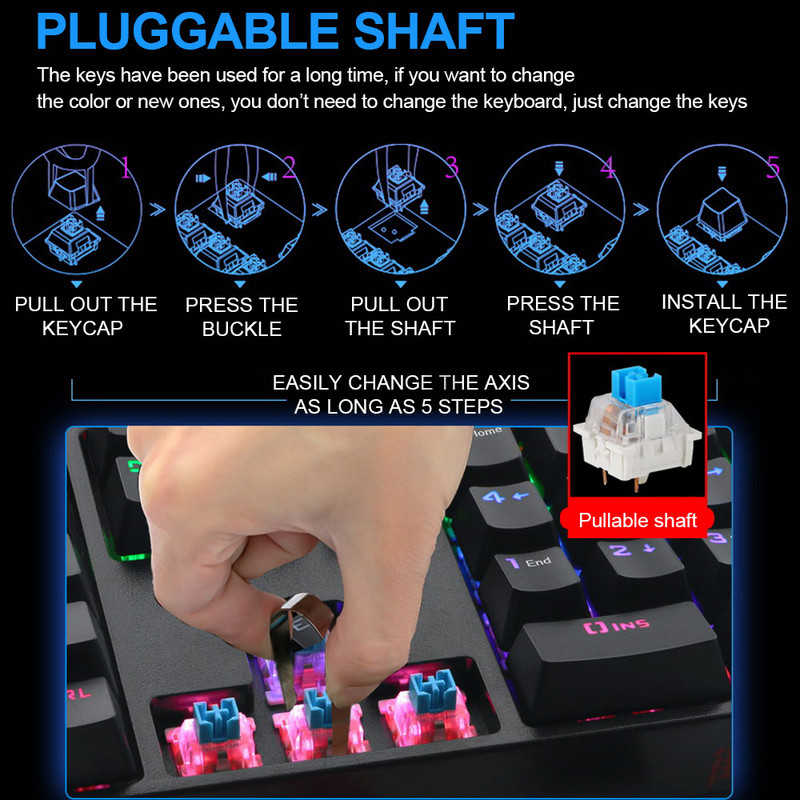 E-YOOSO X-8100 Rainbow USB mechanikus játékbillentyűzet kék kapcsoló 104 gombos háttérvilágítású gamer számítógépes PC-hez