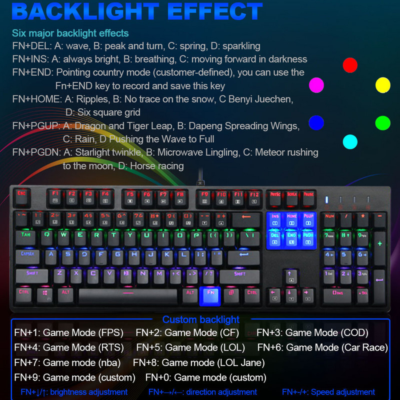 E-YOOSO X-8100 Rainbow USB mechanikus játékbillentyűzet kék kapcsoló 104 gombos háttérvilágítású gamer számítógépes PC-hez