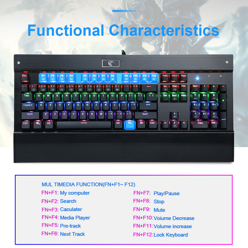 E-YOOSO Z77 FALCON USB mehanička gaming tipkovnica Rainbow Blue Switch 104 tipke s pozadinskim osvjetljenjem Gamer za računalo PC Russian us