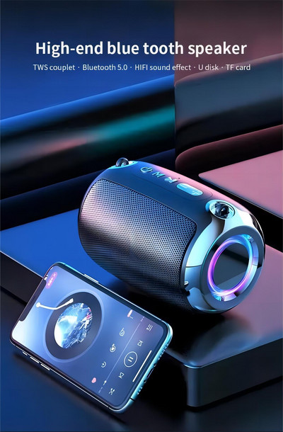 Мощна Bluetooth кутия за високоговорители, външна преносима TWS 3D стерео с AUX USB TF безжична мини за автомобилно парти Музикален плейър Аудио Ново