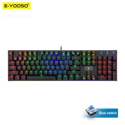 E-YOOSO Z-88 RGB FALCON USB mechaninė žaidimų klaviatūra Mėlynas jungiklis 104 klavišų apšviestas žaidėjas kompiuteriniam kompiuteriui Rusų us Keycaps