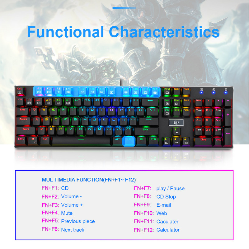 E-YOOSO Z-88 RGB FALCON USB mehanička gaming tipkovnica plavi prekidač 104 tipke s pozadinskim osvjetljenjem za igrače za računala PC ruske us tipke