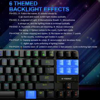 E-YOOSO K630 RGB USB механична клавиатура за игри, син превключвател, светодиодна подсветка, 87 клавиша, кабелна компютърна компютърна игра, лаптоп, руска us