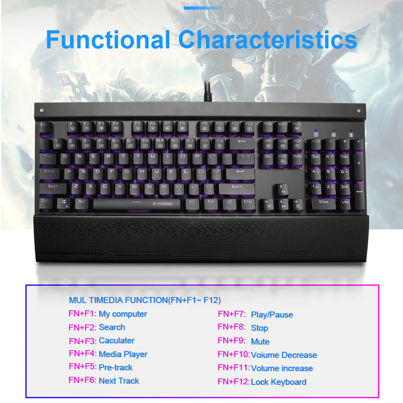 E-YOOSO X-7100 FALCON Tastatură mecanică pentru jocuri USB Comutator albastru 104 taste Gamer cu iluminare din spate pentru computer PC Rusă noi