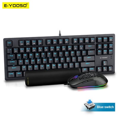 E-YOOSO Z-737 USB Gaming Mehanička tipkovnica Kombinacije podloge za miša 87 tipki 8000 DPI 5 tipki Set miševa Žičana računalna PC igra