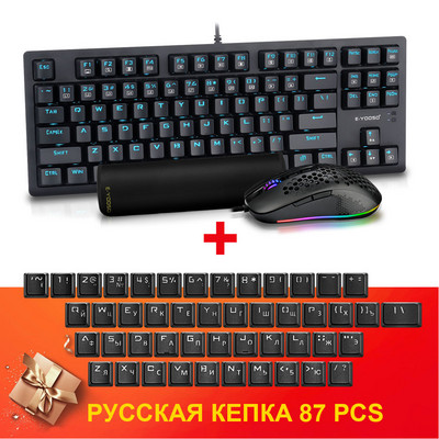 E-YOOSO Z-737 USB Gaming Mehanička tipkovnica Kombinacije podloge za miša 87 tipki 8000 DPI 5 tipki Set miševa Žičana računalna PC igra