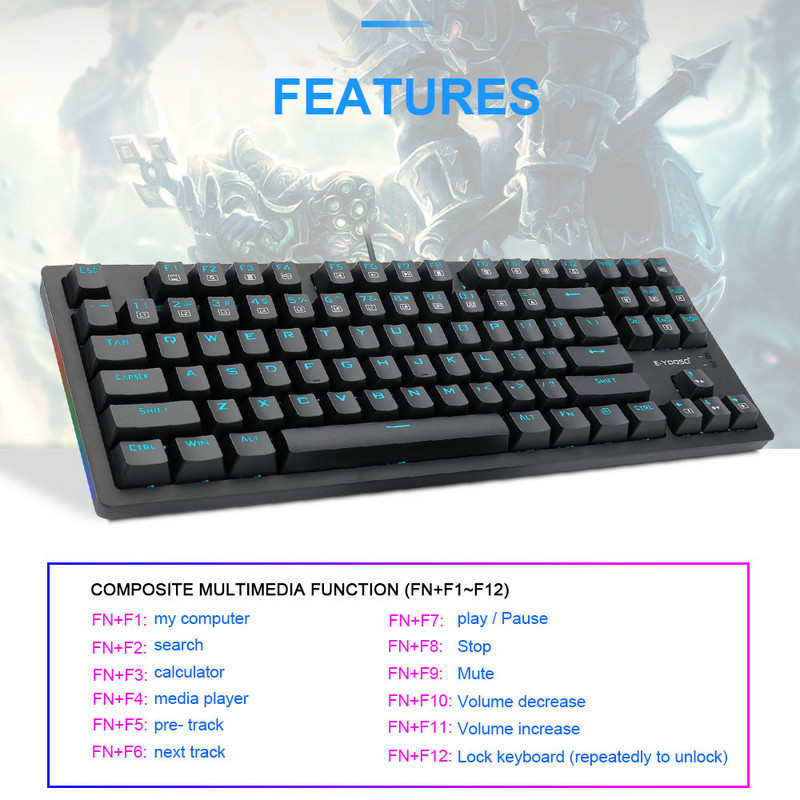 E-YOOSO Z-737 USB Gaming Mehanička tipkovnica Kombinacije podloge za miša 87 tipki 8000 DPI 5 tipki Set miševa Žičana računalna PC igra