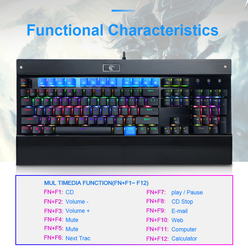 E-YOOSO Z-77 RGB USB mehanička gaming tipkovnica plavi prekidač 104 tipke s pozadinskim osvjetljenjem gamer za računalo PC ruske us tipke