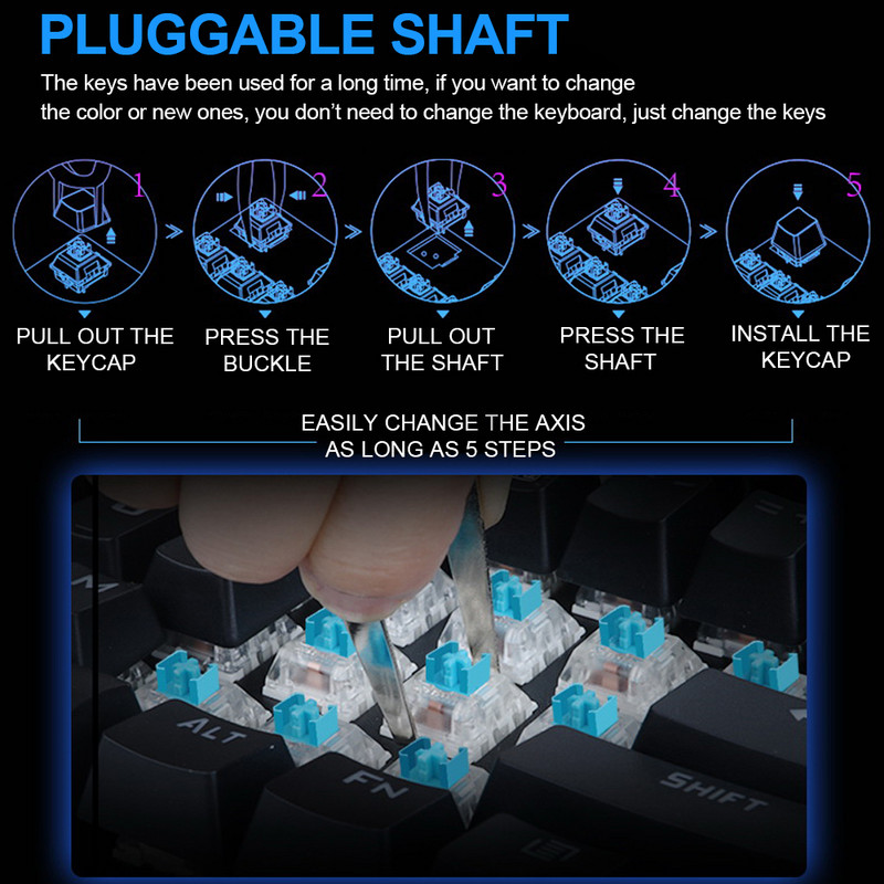 E-YOOSO Z-77 RGB USB mehanička gaming tipkovnica plavi prekidač 104 tipke s pozadinskim osvjetljenjem gamer za računalo PC ruske us tipke