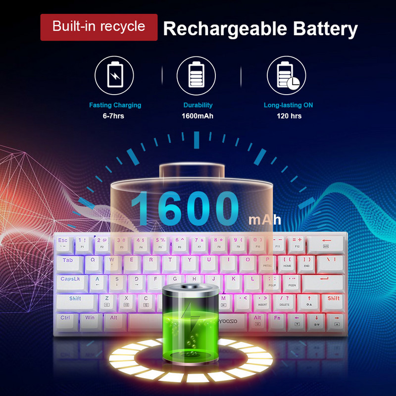 E-YOOSO Z11 RGB USB tugi Bluetoothi juhtmevaba USB 2.4G 3 režiimiga mehaaniline mänguklaviatuur Punane sinine lüliti 63 klahvi arvutiarvuti jaoks