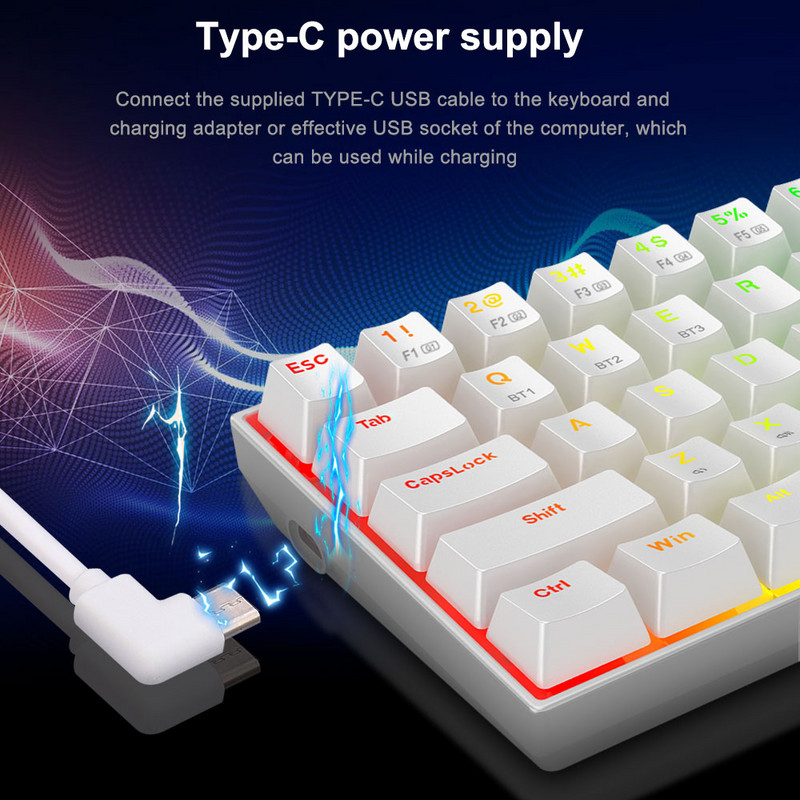 E-YOOSO Z686 RGB USB mehāniskā spēļu tastatūra Atbalsts Bluetooth bezvadu 2.4G Red Switch 68 Keys noņemams kabelis Compute
