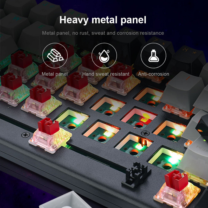 E-YOOSO Z686 RGB USB mehāniskā spēļu tastatūra Atbalsts Bluetooth bezvadu 2.4G Red Switch 68 Keys noņemams kabelis Compute