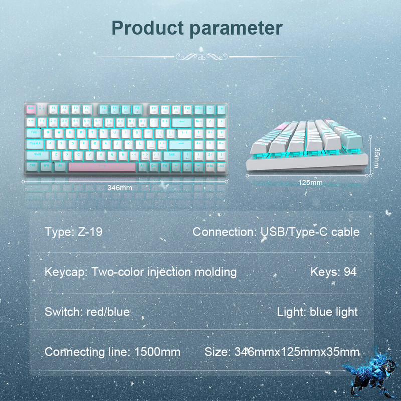 E-YOOSO Z19 USB mechanikus játékbillentyűzet kék piros kapcsoló 94 gombos vezetékes levehető kábel Compute Laptop PC-hez