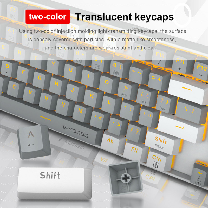 E-YOOSO Z13 USB mehāniskā spēļu tastatūra zila sarkana slēdzis 89 taustiņi vadu noņemams kabelis Gamer datoram