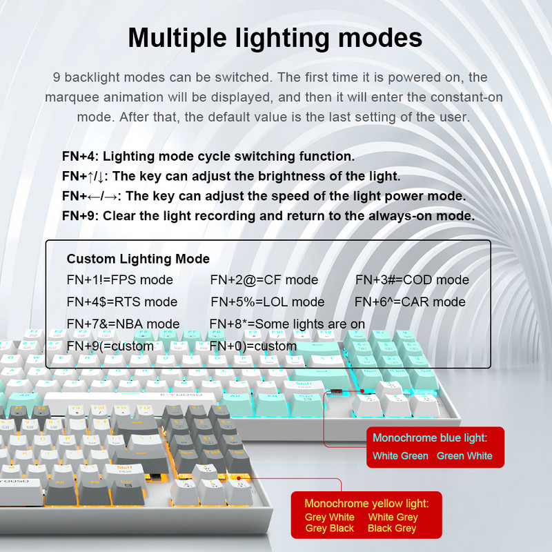 E-YOOSO Z13 USB mehāniskā spēļu tastatūra zila sarkana slēdzis 89 taustiņi vadu noņemams kabelis Gamer datoram