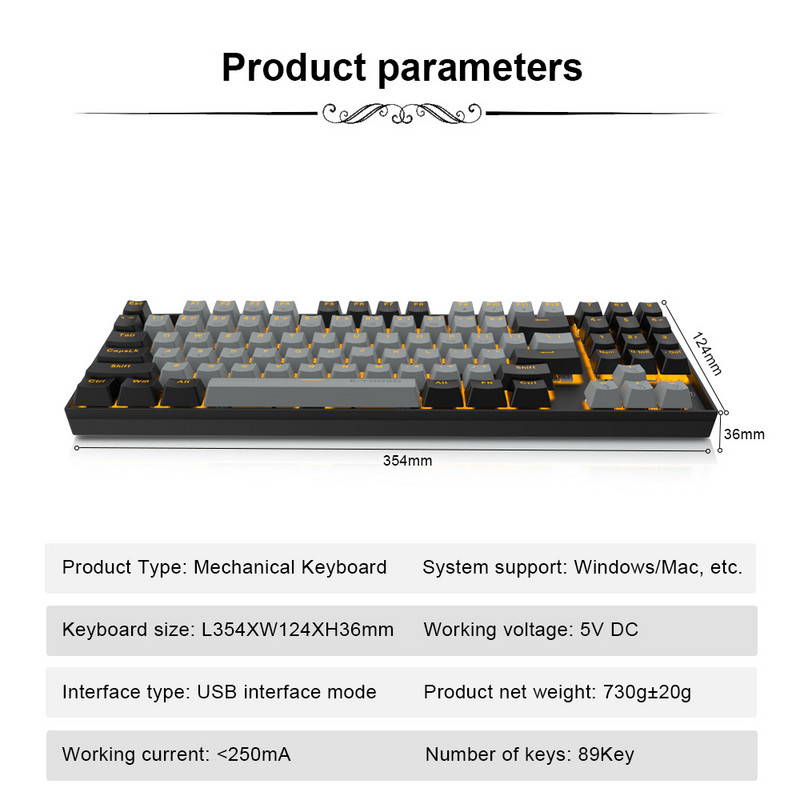 E-YOOSO Z13 USB mehāniskā spēļu tastatūra zila sarkana slēdzis 89 taustiņi vadu noņemams kabelis Gamer datoram