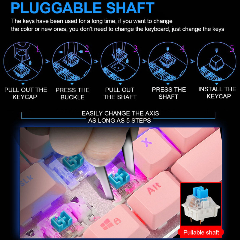 E-YOOSO Z66 Rainbow USB Mehanička tipkovnica za igranje Plavi prekidač Led pozadinsko osvjetljenje 87 tipki Žičana PC Računalo prijenosna igra
