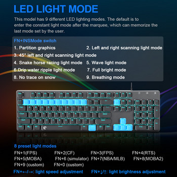 E-YOOSO OA2 USB механична геймърска клавиатура син превключвател със 104 клавиша с подсветка за геймър за компютър PC