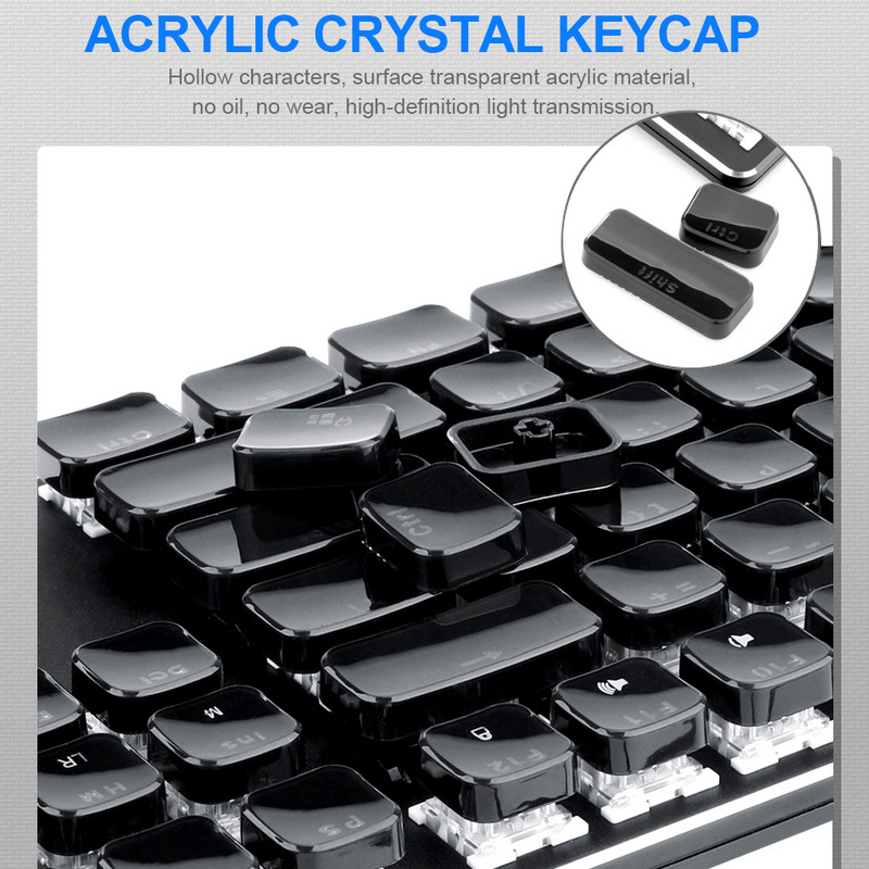 E-YOOSO OA2 USB mehāniskā spēļu tastatūra, zils slēdzis 104 taustiņu aizmugurgaismojuma atskaņotājs datoram