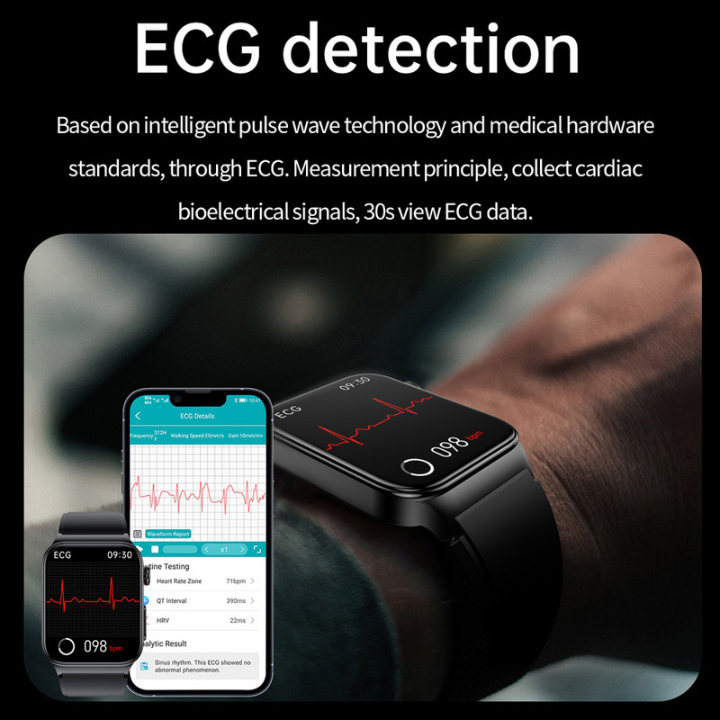 Μη επεμβατικό Smart Watch Blood Glocose Health ECG HRV Θερμοκρασία σώματος Blood Sugar Fitness Tracker IP68 Αδιάβροχο Smartwatch