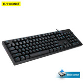 E-YOOSO K610 Tastatură mecanică pentru jocuri USB, comutator albastru, 104 taste, iluminat din spate, pentru computer, PC, jucător rus, noi