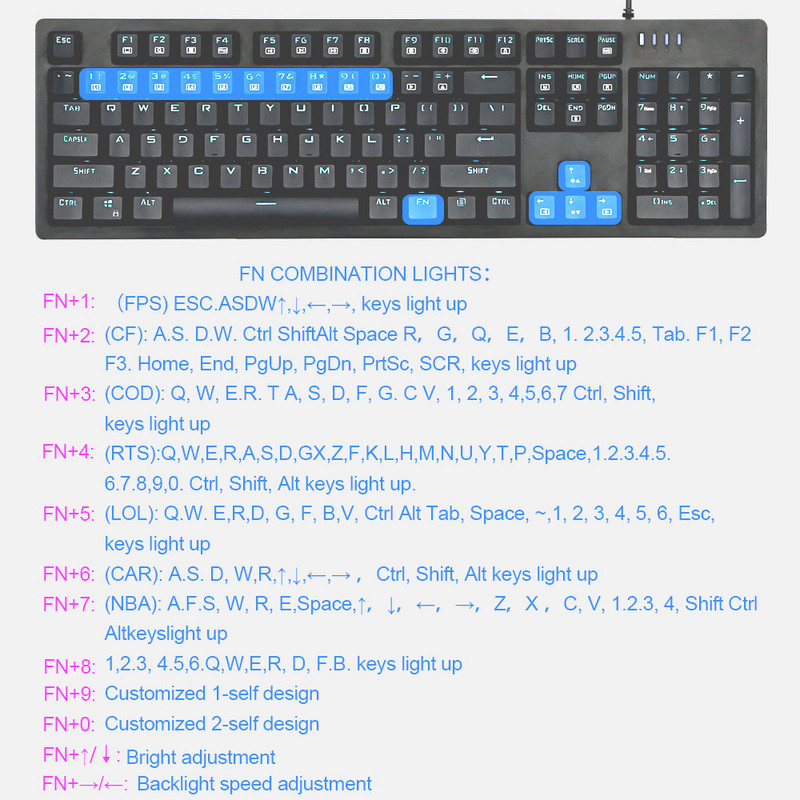 E-YOOSO K610 Tastatură mecanică pentru jocuri USB, comutator albastru, 104 taste, iluminat din spate, pentru computer, PC, jucător rus, noi