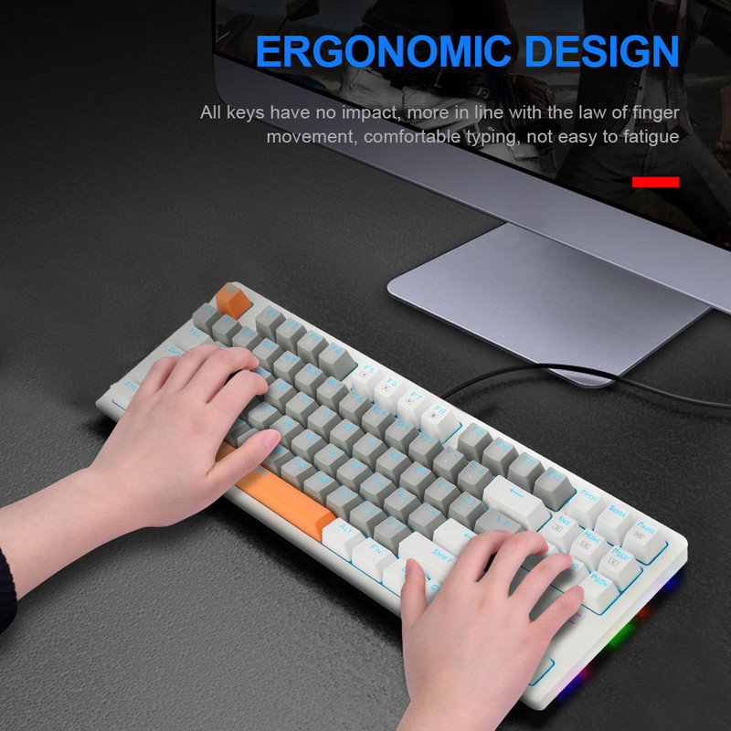 E-YOOSO K620 Tastatură mecanică pentru jocuri USB Comutator albastru 87 taste Gamer iluminat din spate pentru computer, laptop, PC