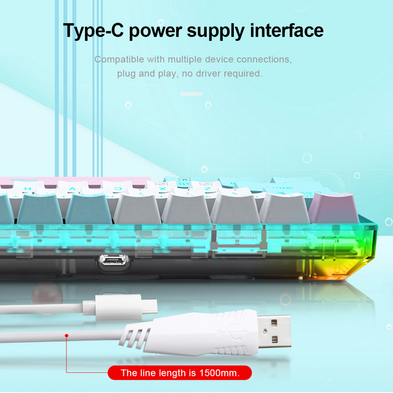 E-YOOSO Z11T USB 60% mini mehanička gaming tipkovnica plavo crveni prekidač 61 tipka Žičani odvojivi kabel, prenosiv za putno računalo