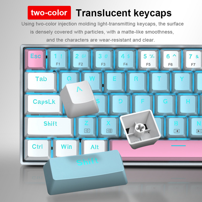E-YOOSO Z686 USB 60% Mini tastatură mecanică pentru jocuri întrerupător albastru roșu 68 taste Cablu detașabil cu fir pentru computer PC