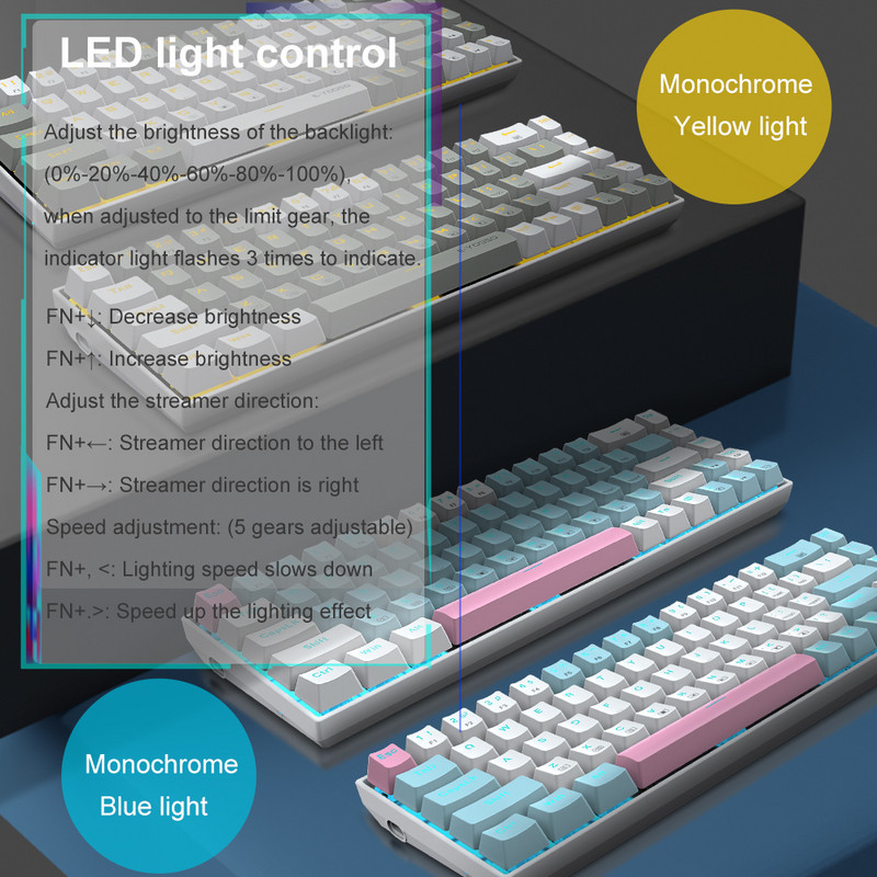 E-YOOSO Z686 USB 60% Mini tastatură mecanică pentru jocuri întrerupător albastru roșu 68 taste Cablu detașabil cu fir pentru computer PC