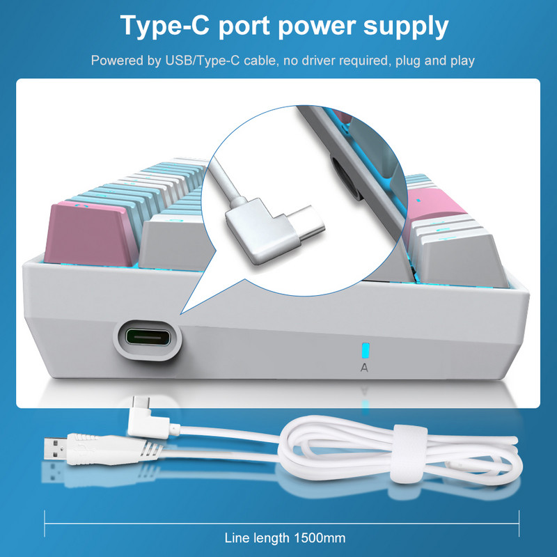 E-YOOSO Z686 USB 60% Mini tastatură mecanică pentru jocuri întrerupător albastru roșu 68 taste Cablu detașabil cu fir pentru computer PC