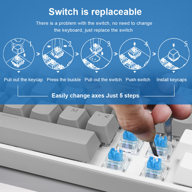 E-YOOSO Z686 USB 60% Mini tastatură mecanică pentru jocuri întrerupător albastru roșu 68 taste Cablu detașabil cu fir pentru computer PC