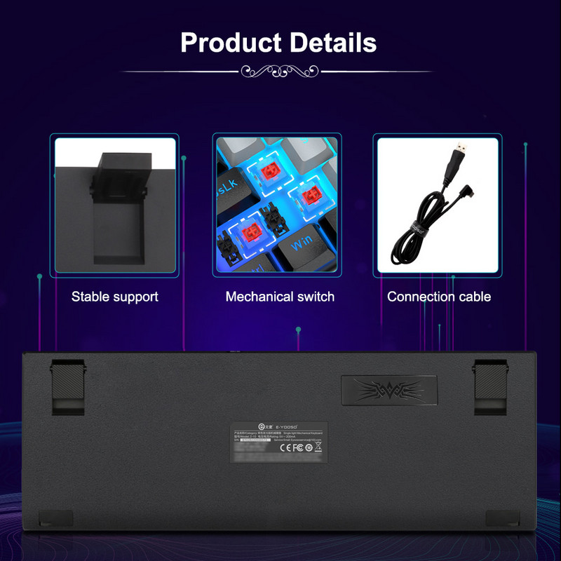 E-YOOSO Z19 RGB USB Tastatură mecanică pentru jocuri întrerupător albastru roșu 94 de taste Cablu detașabil cu fir pentru computer laptop