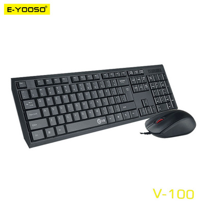 E-YOOSO V-100 USB Mute slim Membrane Keyboard mouse combos 104 keys 1600 DPI Mice Set Wired for home office computer PC laptop