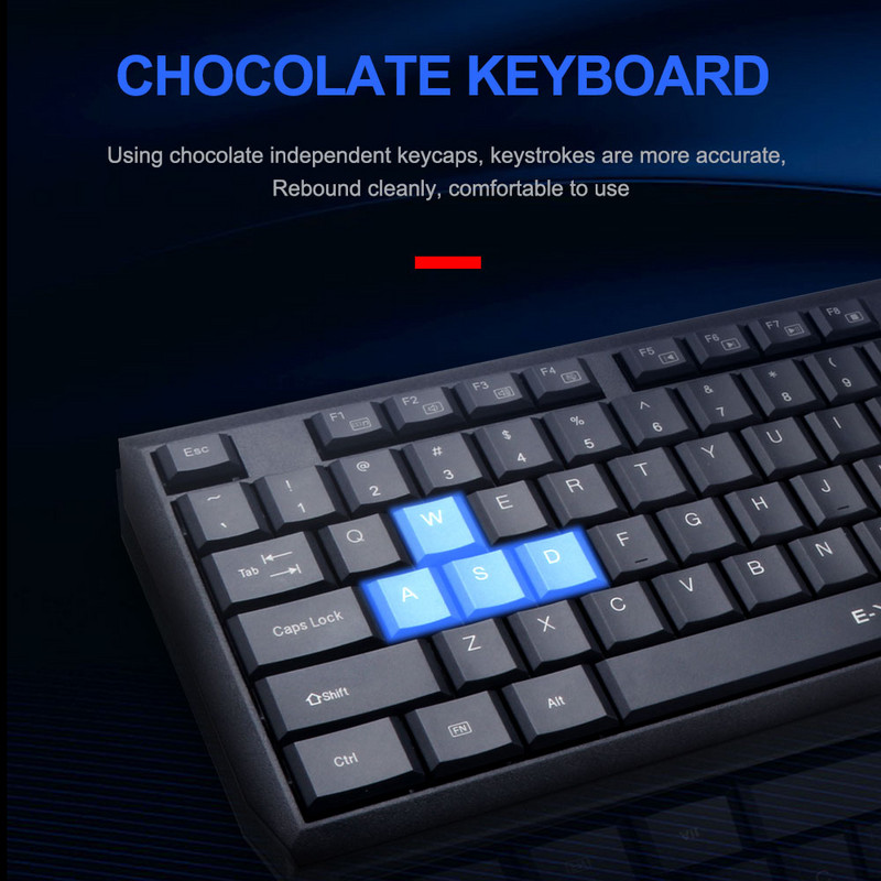 E-YOOSO V-100 USB Nutildyti plona membrana Klaviatūros pelės deriniai 104 klavišai 1600 DPI pelių rinkinys Laidinis namų biuro kompiuteris nešiojamasis kompiuteris