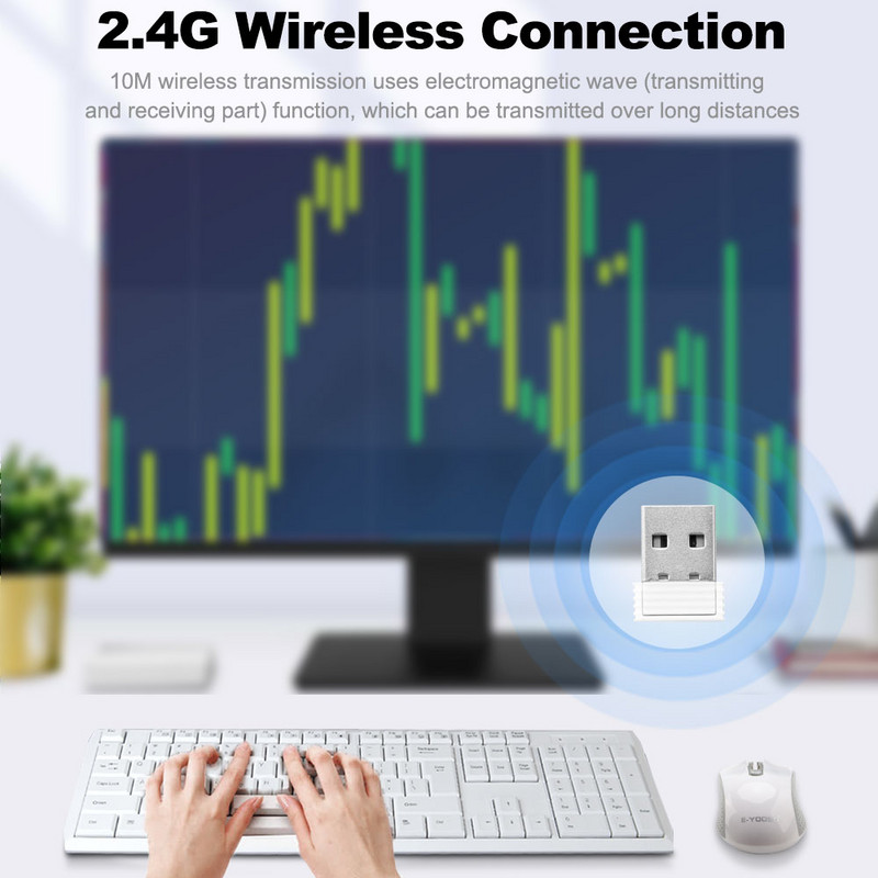 E-YOOSO E-710 USB Némítás vékony membrán billentyűzet egér kombók 104 gomb 1600DPI egérkészlet vezeték nélküli otthoni irodai számítógéphez PC laptop