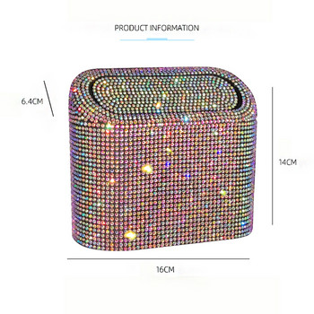 Κάδος απορριμμάτων Glitter Auto Supplies Storage Box Grabage Grabber Bling Rhinestone Εσωτερικά αξεσουάρ Τετράγωνος κάδος απορριμμάτων αυτοκινήτου