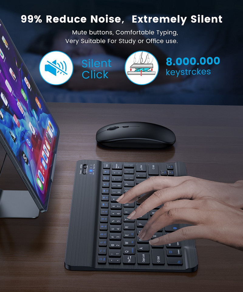 Klaviatuur ja hiir Nirkabel Bluetooth EN Klaviatuur Venemaa ja Ponsel Tablet Ipad Keyboard PC Mini Keyboard Spanyol Yang Dapat Diisi Ulang