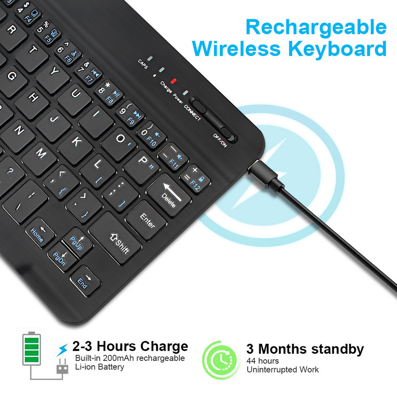 Billentyűzet Mini billentyűzet Nirkabel Bluetooth Ponsel Tablet Ipad billentyűzethez oroszországi Isi Ulang billentyűzet tombol Ñ