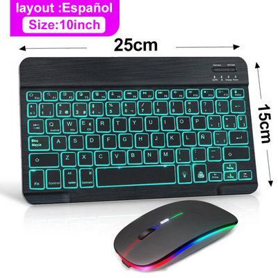 Tastatūra un pele Nirkabel Bluetooth datora komplekta tastatūrai ar aizmugurgaismojumu RGB tastatūras spāņu Krievija tastatūrai planšetdatoram Ipad