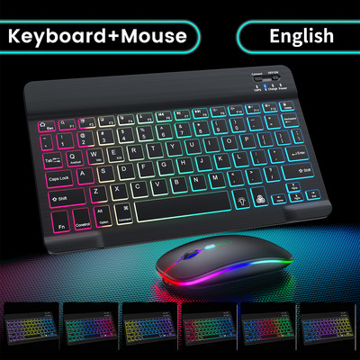 Klávesnica a myš Nirkabel od počítača Bluetooth RGB Set Klávesnica Isi Ulang Kit Klávesnica Rusko od Ponsel Tablet Ipad