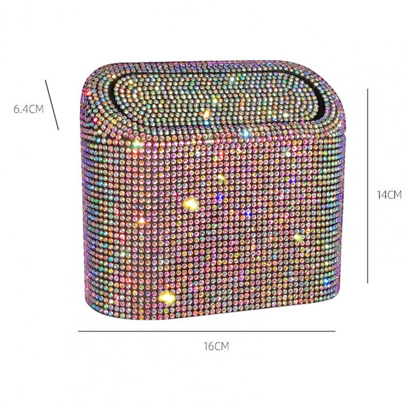 Coș de gunoi pentru mașină cu stras Coș de gunoi pentru depozitare Cutie de depozitare pentru spate cu diamante de culoare din plastic